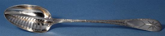 A large George IV Irish silver strainer spoon, by Samuel Neville, Length 324mm Weight 3.9oz/122grms